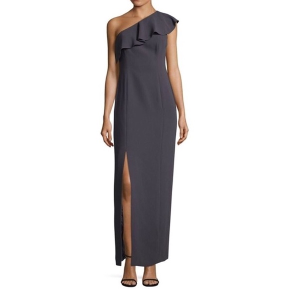 SALE! Calvin Klein Ruffle One Shoulder Slit Gown - Picture 1 of 8